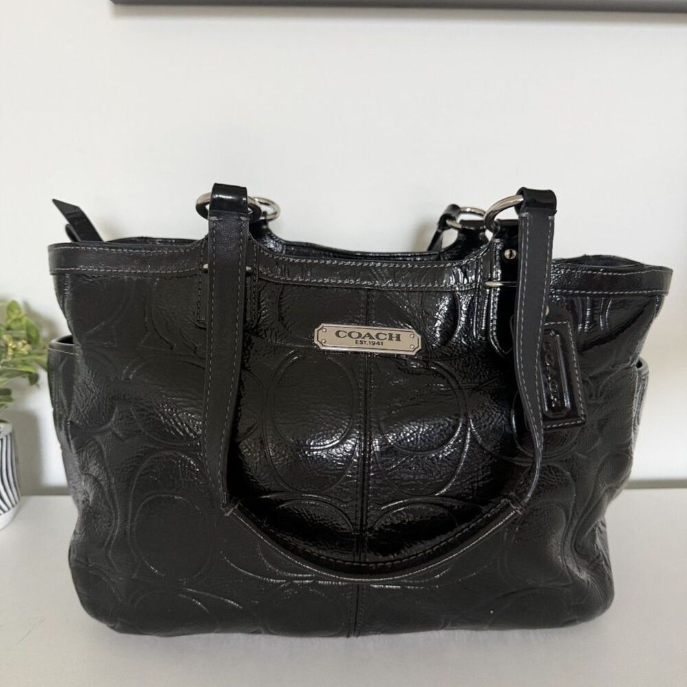 Coach Black Patent Signature C Tote Bag F19462